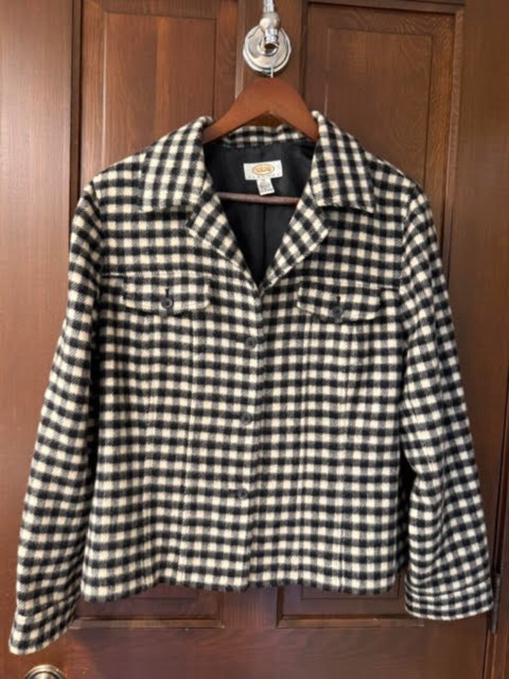 Talbots Black White Gingham Plaid Blazer Jacket 14P Quiet Luxury Preppy